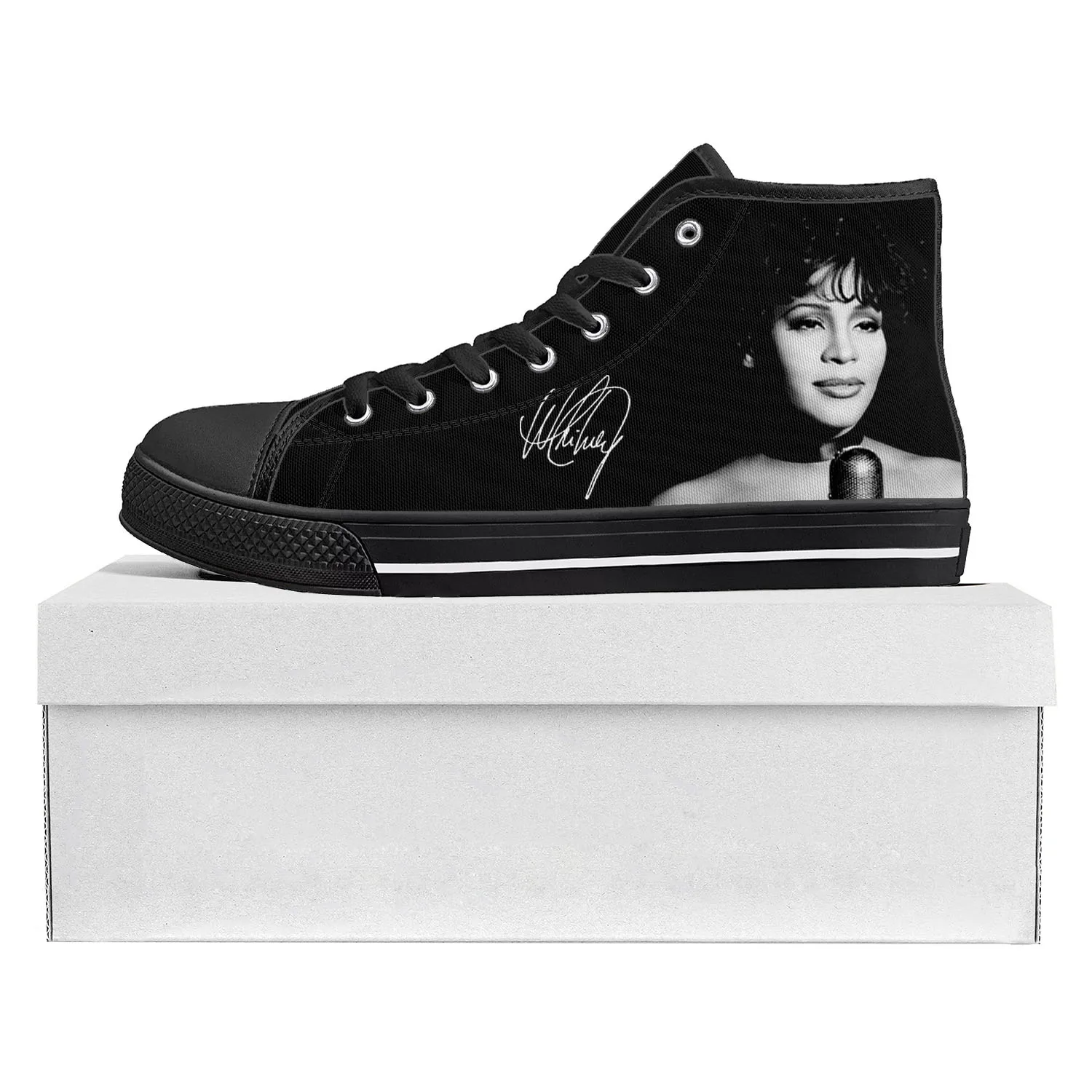 Whitney Houston Pop Singer High Top High Quality Sneakers Mens Womens Teenager Canvas Sneaker Casual Couple Shoes Custom Shoe