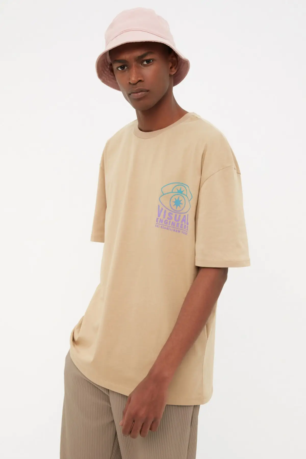 

Men's Relaxed Fit Bike Collar Short Sleeve Printed T-Shirt TMNSS22TS1935