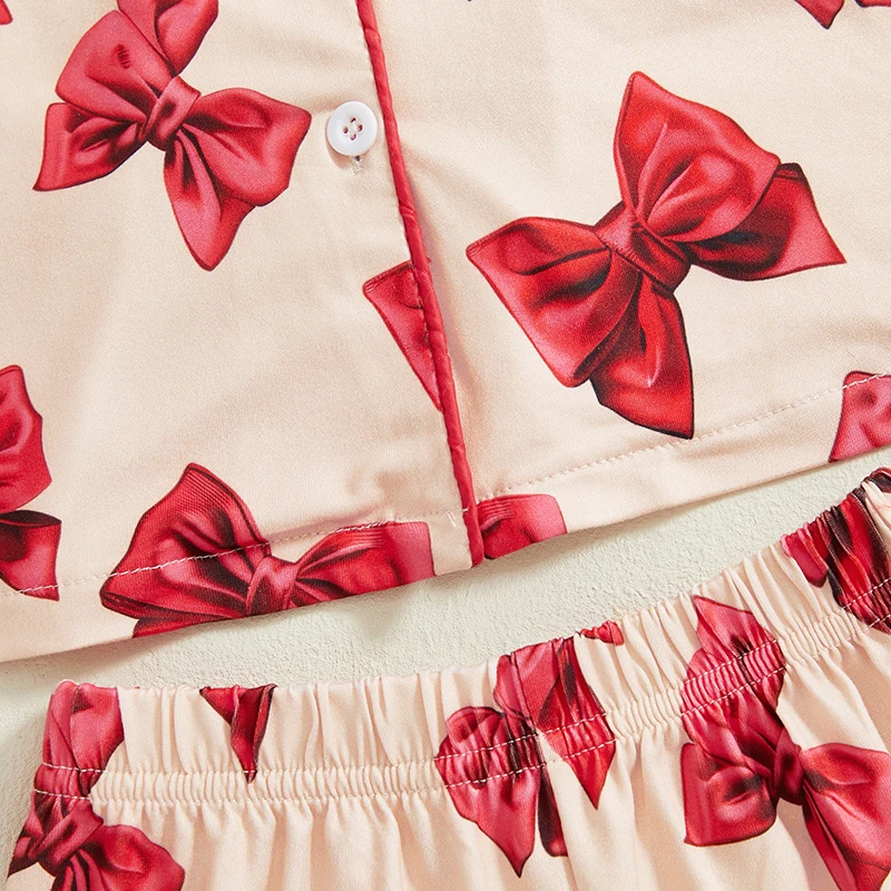Пижамные комплекты с бантом для маленьких девочек топы на пуговицах длинными