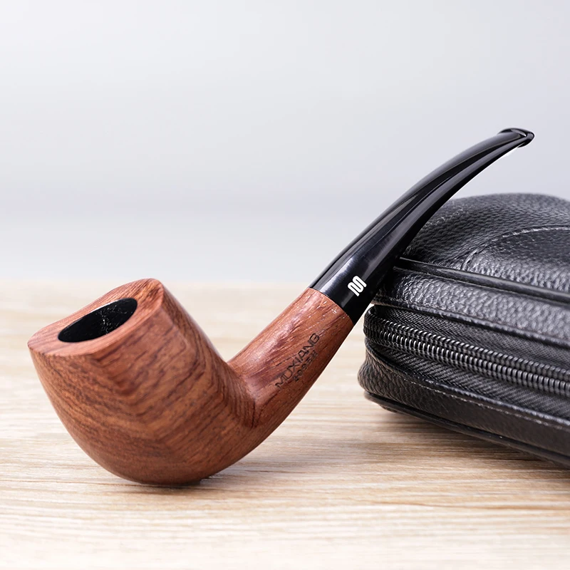 

MUXIANG Handmade Rosewood Tobacco Pipe Bent Stem Mouthpiece Pipe for Smoking with 9mm Filter Free 10 Pipe Cleaning Tools ad0020