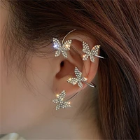fyuan 4 butterfly rhinestone ear clip earrings for women no pierced korean style ear cuff earrings jewelry accessories