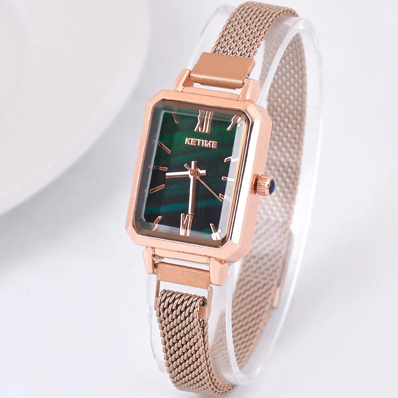 

Retro Mini Quartz Roma Dial Casual Wrist Watch Stainless Net Strap Fashionable Clock Waterproof Wristwatch for Women