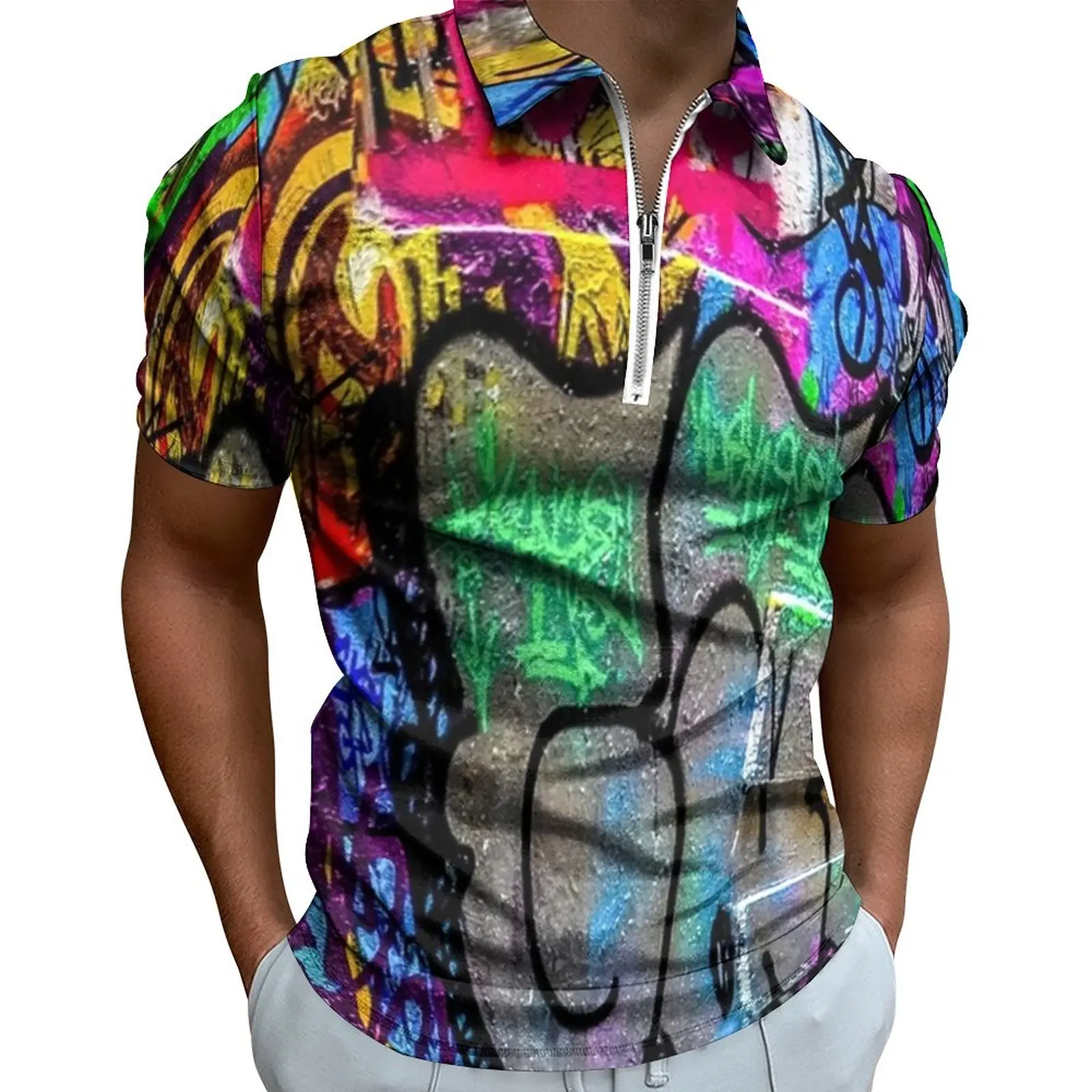 

Abstract Letters Casual T-Shirts Street Art Print Polo Shirt Collar Fashion Shirt Mens Custom Clothing 4XL 5XL 6XL
