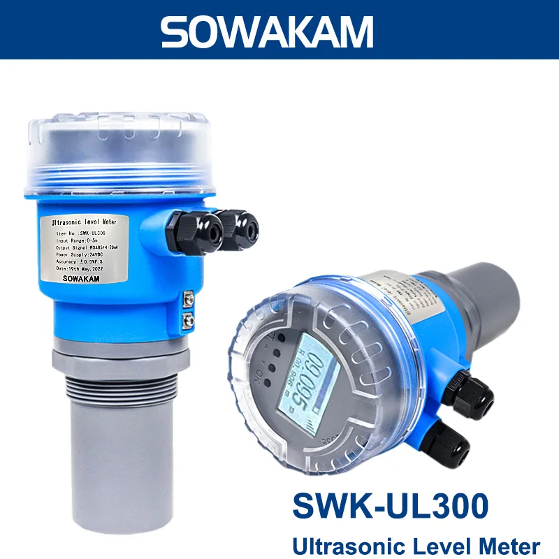 Medidor de nivel de tanque de agua ultrasónico, SWK-UL300 de 20m de rango, Sensor de nivel ultrasónico, transmisor RS485 de 4-20mA, fuente de alimentación DC24V 220V