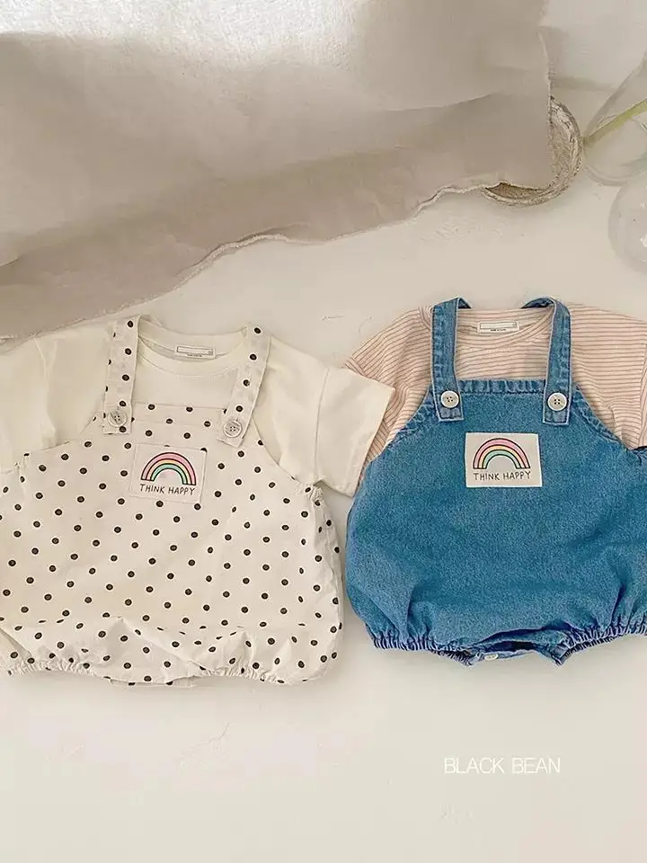 2022 Summer New  Baby Boy Sleeveless Denim Bodysuit Infant Girl Cute Dot Overalls Baby Toddler Rainbow Print Jumpsuit Clothes