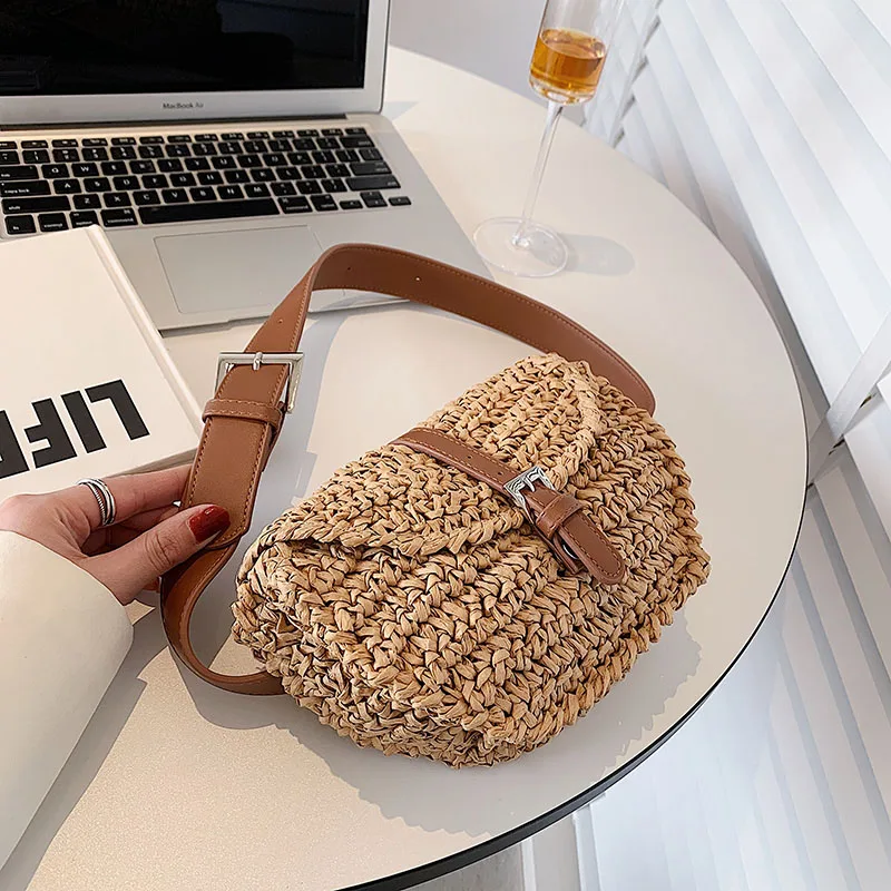 

Летняя плетеная вручную женская сумка и кошелек, модная соломенная Пляжная Сумка через плечо, дорожная сумка, плетеная Сумка для покупок, по...