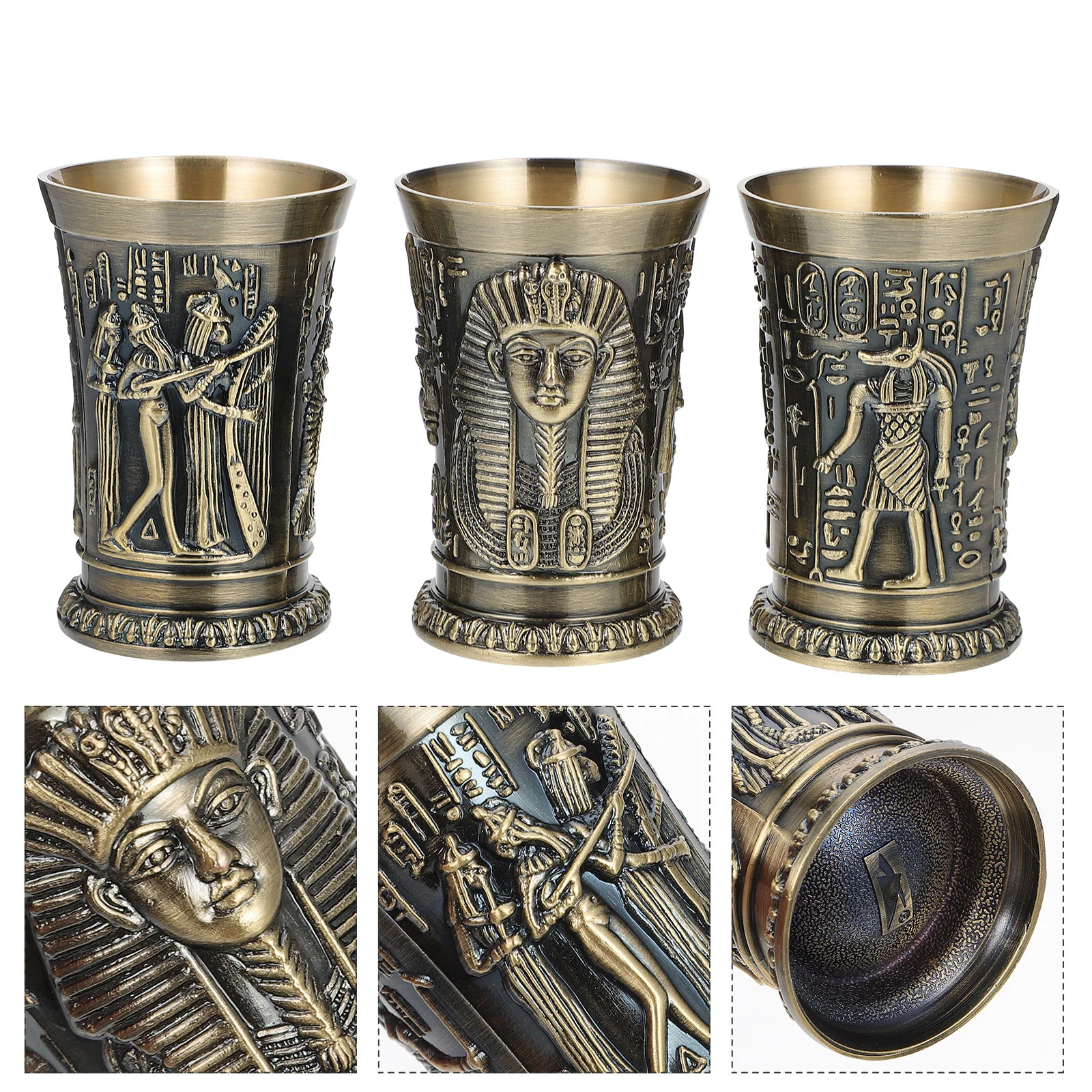 

3 Pcs Cocktail Glass Metal Tumbler Distinctive Cup Retro Mug Shot Multipurpose Zinc Alloy