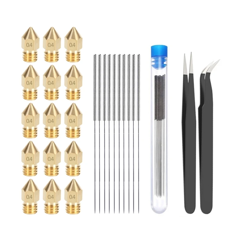 

B0KA 3D Printer Nozzle Cleaning Tool Kit - 0.4mm 1.75mm Needles Tweezers Filament Clog Cleaner Accessories Part Drill Bits