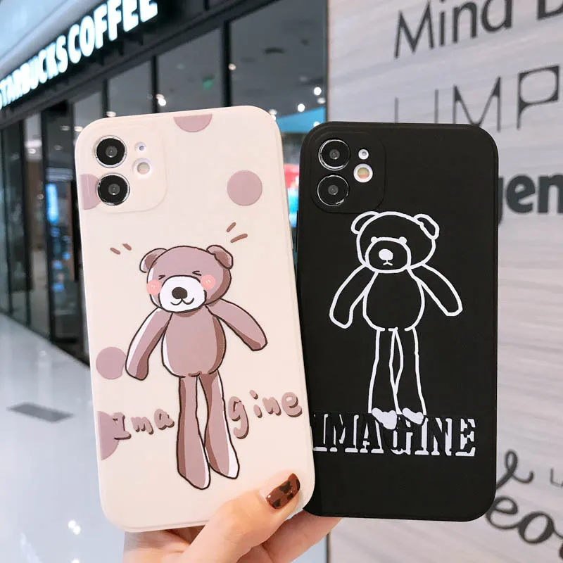 

Чехол с прямыми краями apple 13mini Jimmy bear мультяшный 12pro подходит для iphone11promax с тонкими отверстиями x мобильный телефон