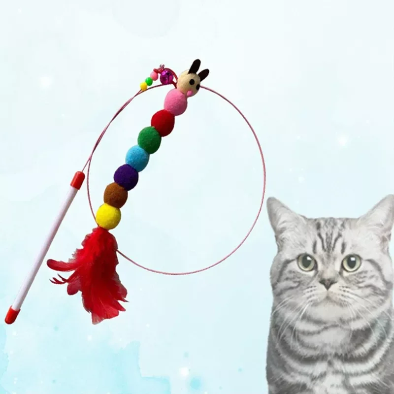 

Premium Pet Random Color Interactive Toy Colorful Turkey Feathers Tease Cat Funny Stick Pet Kitten Supplies Accessories