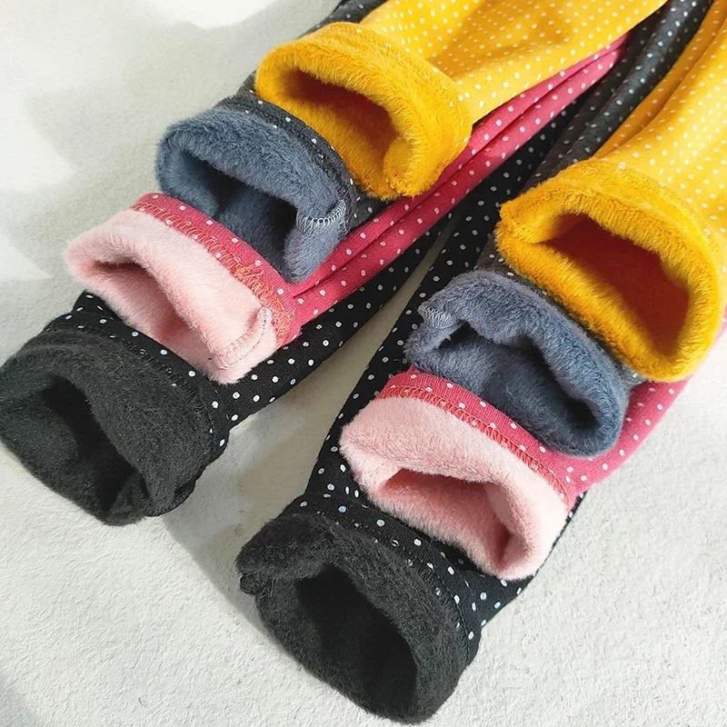 Детские флисовые леггинсы зимние теплые хлопковые штаны в горошек для девочек