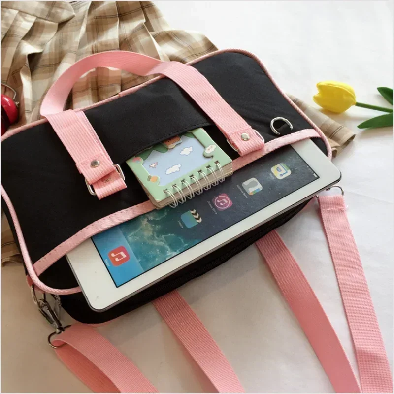 Japoński styl JK różowa jednolita torba na ramię damska bagaż o dużej pojemności materiałowa komputer