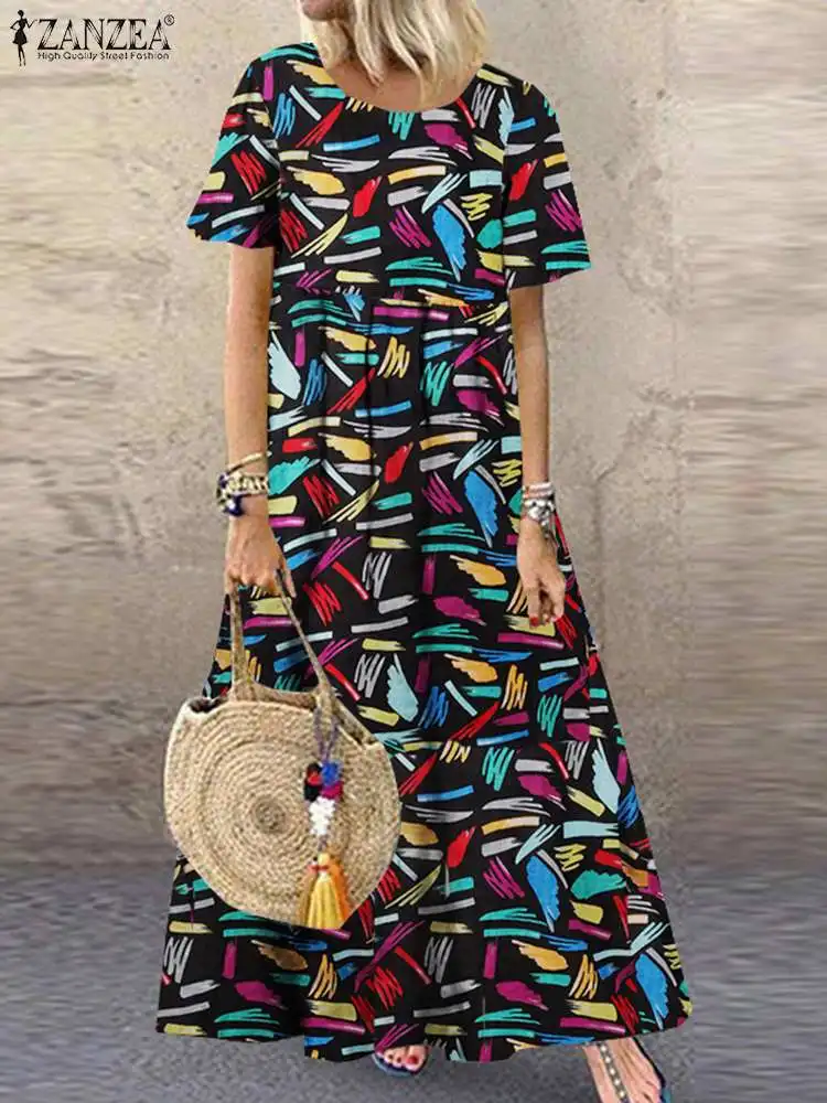 

2022 богемный повседневный элегантный праздничный пляжный халат большого размера ZANZEA женский летний телефон с круглым вырезом