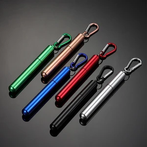 Stainless Steel Telescopic Reusable Easy Carry Straw Foldable Straw With Cleaning Brush Carabiner