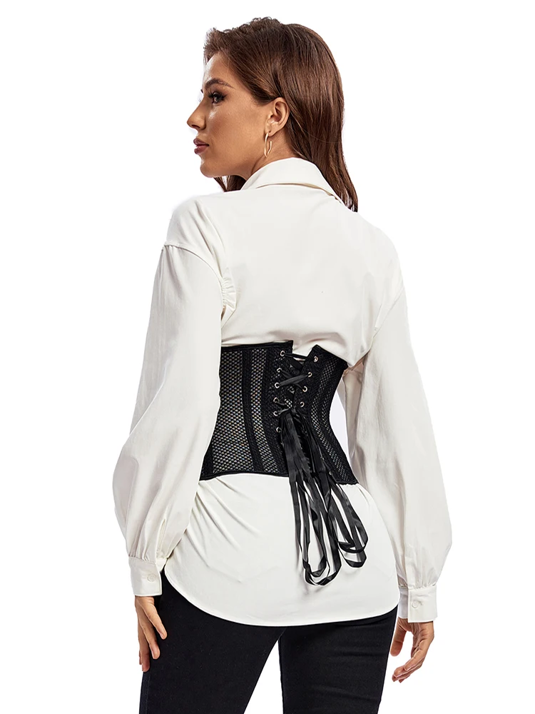 Gothic Mesh Breathable Corset Women Sexy Bustier Waist Cincher Slimming Body Shaper Plus Size Underbust Corselet Black Clubwear