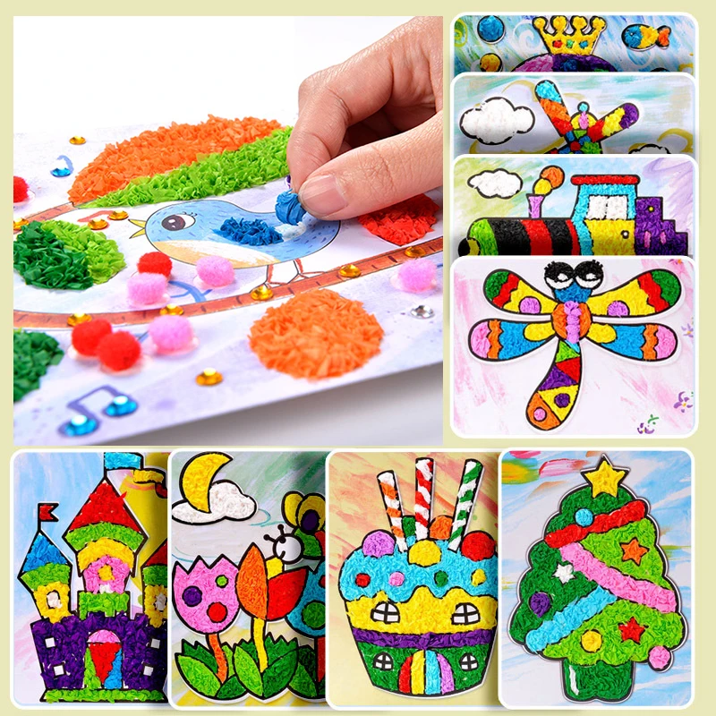 Kids DIY Sticky Paper Painting Cartoon Felt Paper Creative Handmade arts and Crafts Kit Educational Toys For Children Girl Gifts