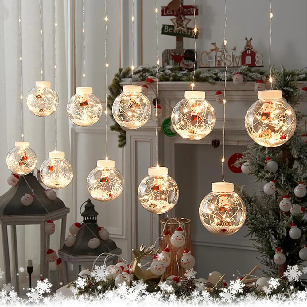 

Christmas Ornament Balls 3m Santa Wishing Ball Window Curtain String Light Garland Xmas Tree LED Light for Home Decor Navidad