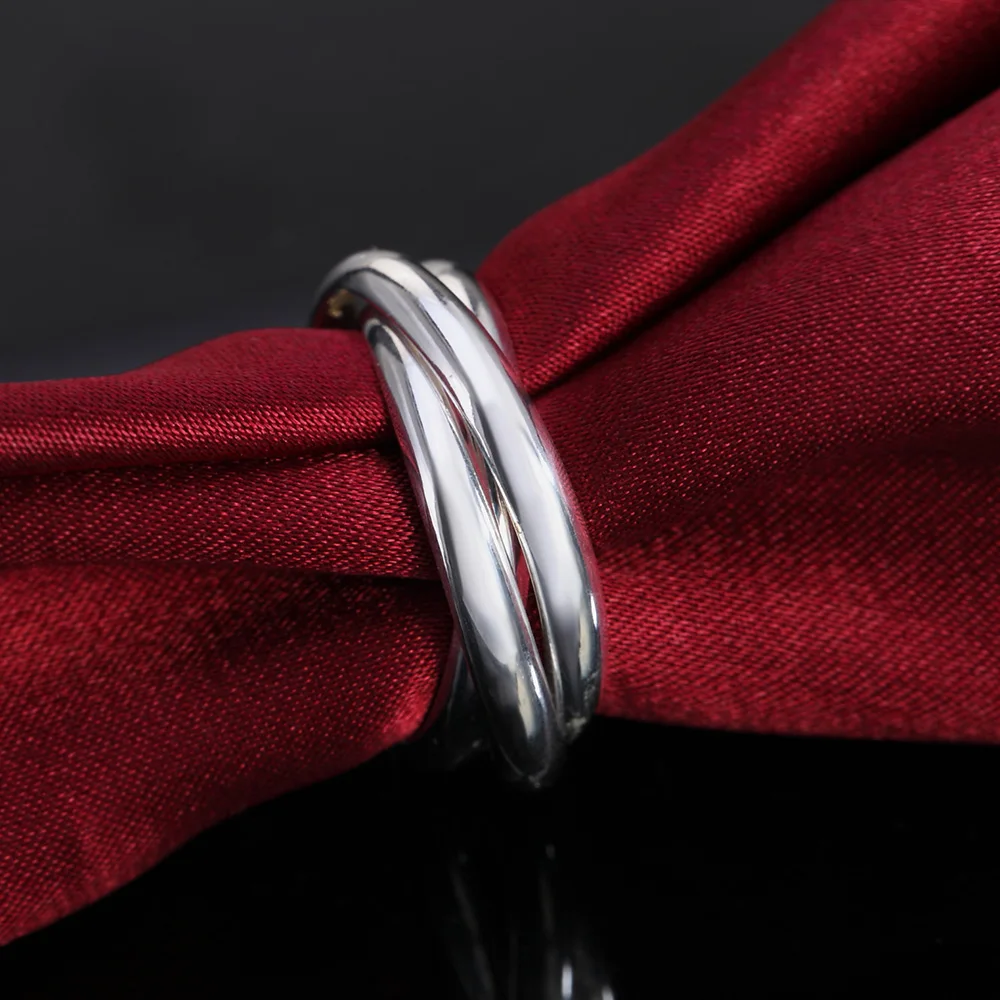 Hot sale charm 925 Silver Color Simple three circles Rings For Women size 5/6/7/8/9/10 Fashion Party wedding Jewelry gifts
