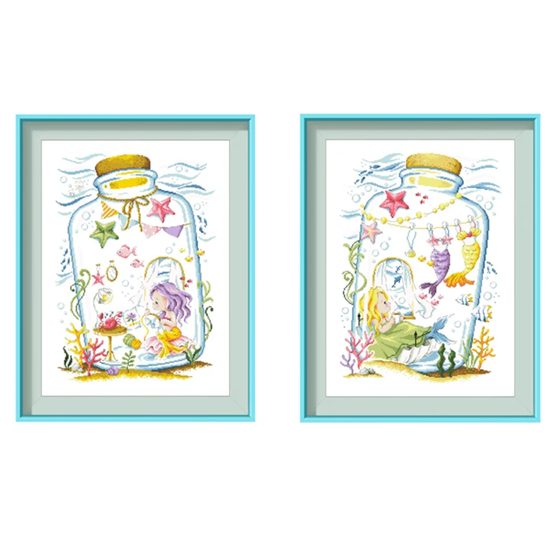 

Набор для вышивки крестиком в комнате русалки, мультяшная бутылка для дрифта, хлопок или шелк, 18 карат, 14 карат, 11 карат, холст без принта, «сделай сам», подарок, кухонные аксессуары