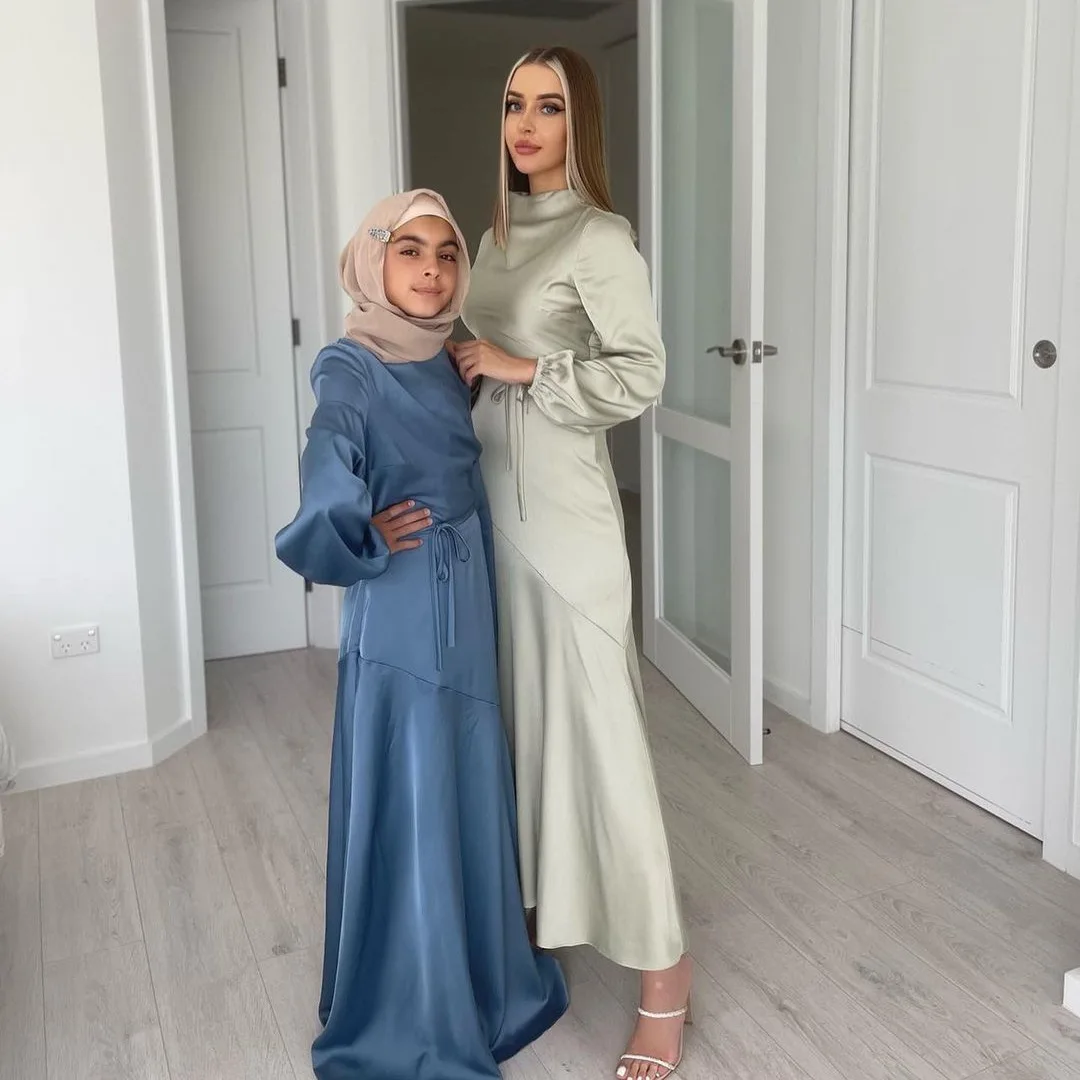 Рамадан ИД, атласное блестящее платье, Дубай, абайя, Турция, мусульманская, блестящая Арабская, Пакистанская одежда, Vestido Long