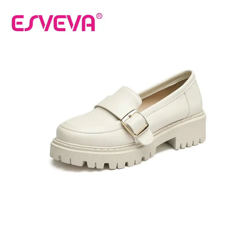 

ESVEVA/2022 г. Лоферы в винтажном стиле универсальные туфли-лодочки из микрофибры на квадратном каблуке классическая женская обувь для отдыха бе...
