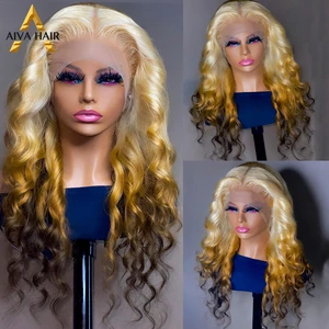 30Inch Loose Wave Synthetic Ombre Honey Blonde Wig Transparent Brown 13x4 Lace Front Drag Queen Cosplay Wigs For Black Women