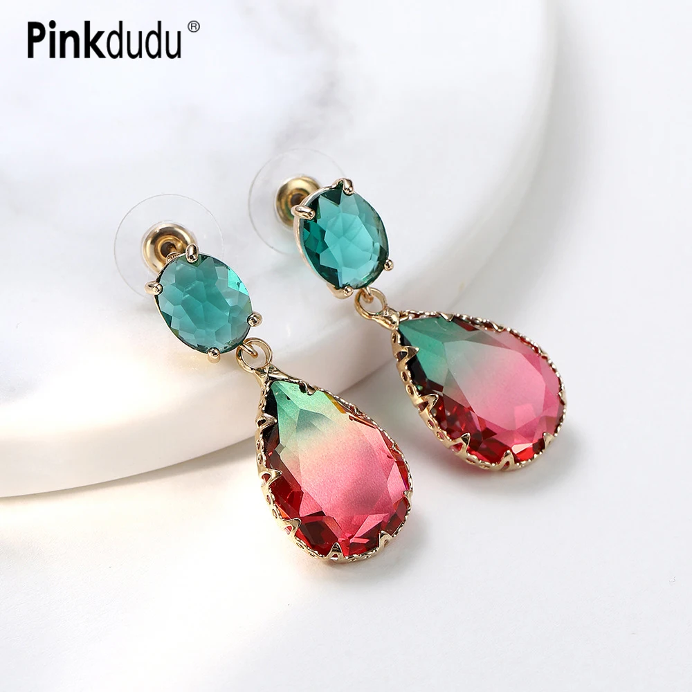 

Pinkdudu 2 цвета серьги в форме капли воды Элегантные Простые блестящие циркониевые медные офисные серьги-гвоздики для женщин Подарки PD1099