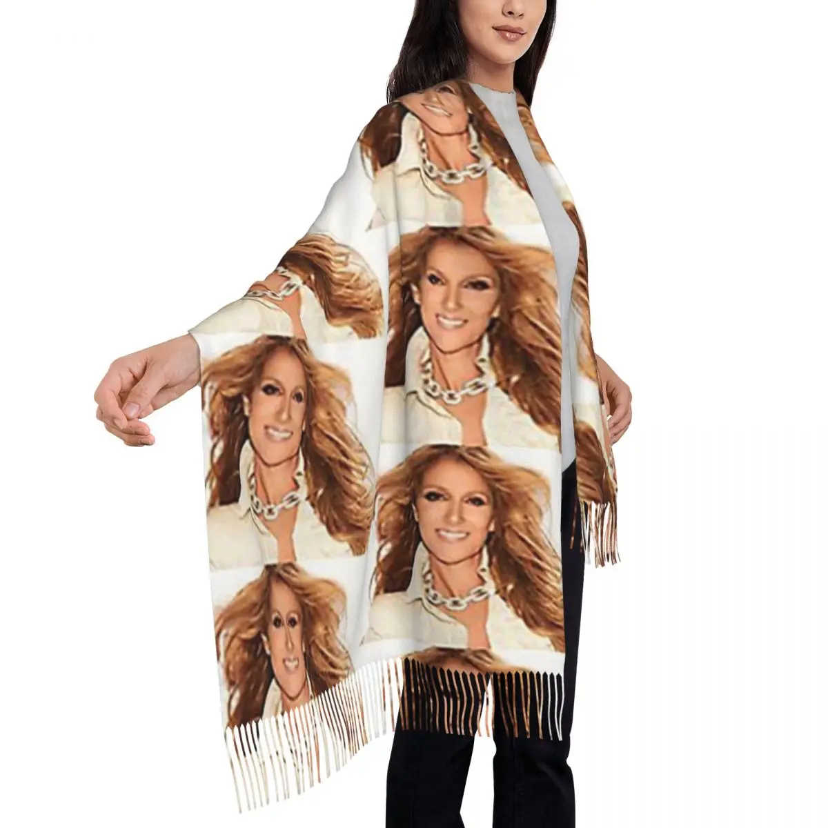 Заколка для волос Celine Dion Tour Dates и шарф с кисточками женские мягкие теплые шали