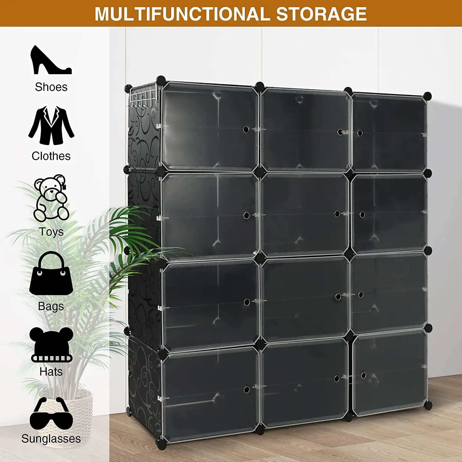 US Shoe Rack Large Capacity Boot Storage 12 Cube Organzie Modular DIY Plastic 6 Tier 24 Pairs of Shoe Tower Cabine images - 6