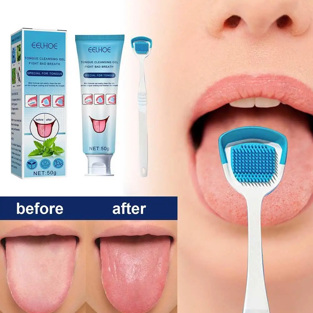 

50ml Tongue Coating Cleaning Gel With Brush Scraper Cleaner Remove Odor Bad Breath Fresh Breath Hygiene Care Tools