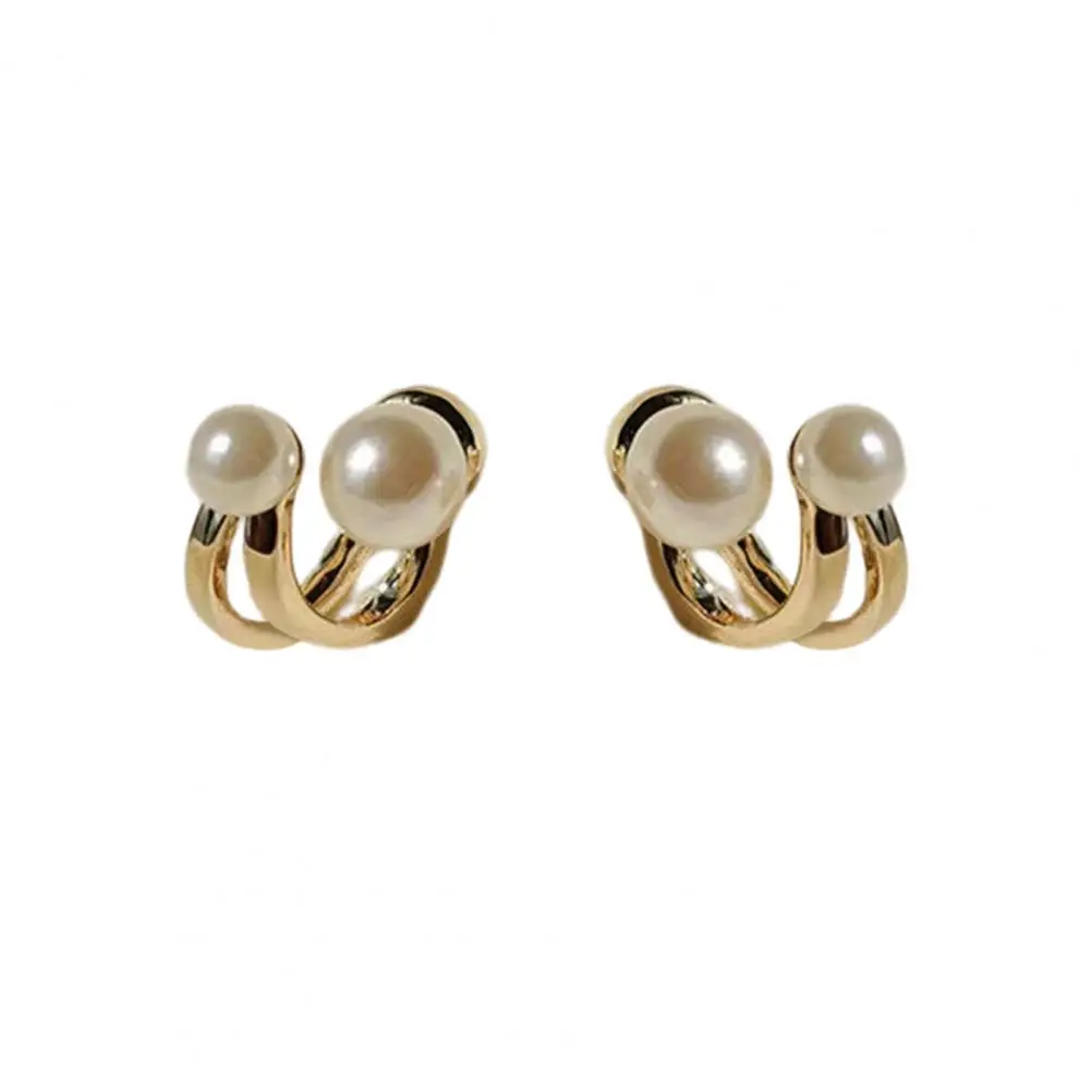 

Faux Pearls Two Ways Wearable Plated Geometric Ear Studs for Daily Wear
