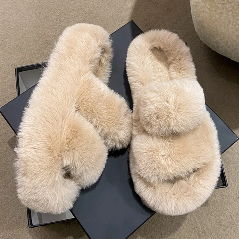 

2023 Winter Indoor Thick Soft Bottom Cute Ins Furry Home Slipper Cotton Fur Slippers Luxury Pink Plush Shoes Fur Slippers Shoes