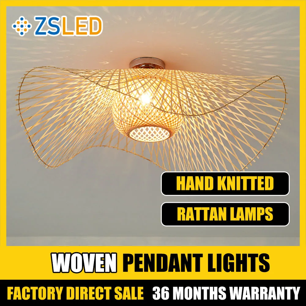 

Hand Woven Bamboo Pendant Light Ceiling Lamp Wicker Lampshade for Restaurant