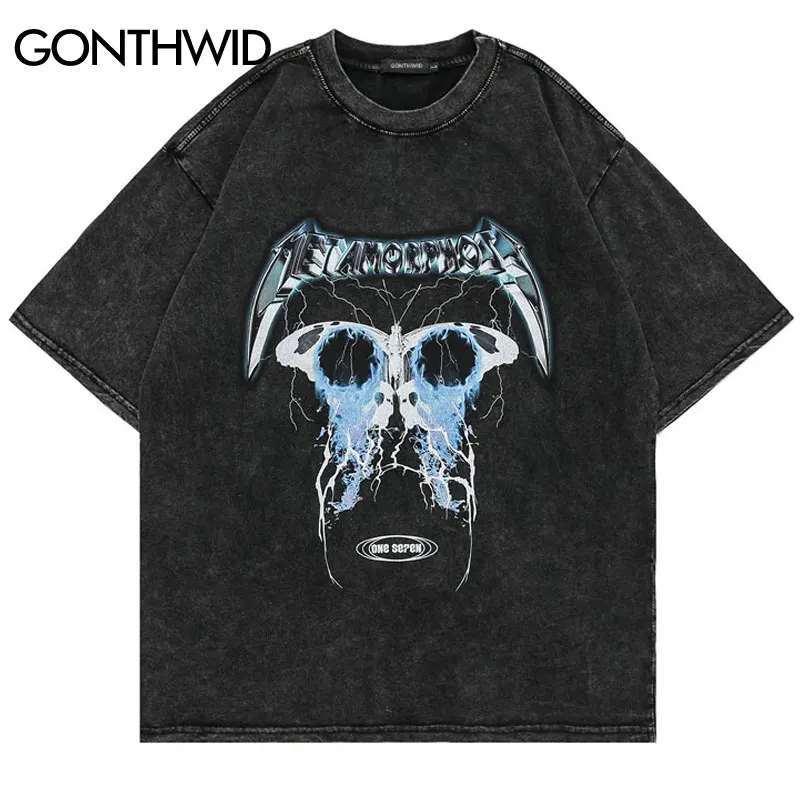 

Футболка мужская в стиле хип-хоп, Готическая уличная одежда, винтажная хлопковая Футболка с принтом молнии, бабочки, стиль ретро, стиль Хара...