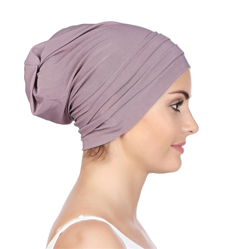 

Women Plain Wrinkle Modal Cotton Stretch Jersey Underscarf Round Front Cover Headwrap Hijabs Turbante Turban Mujer Muslim Caps