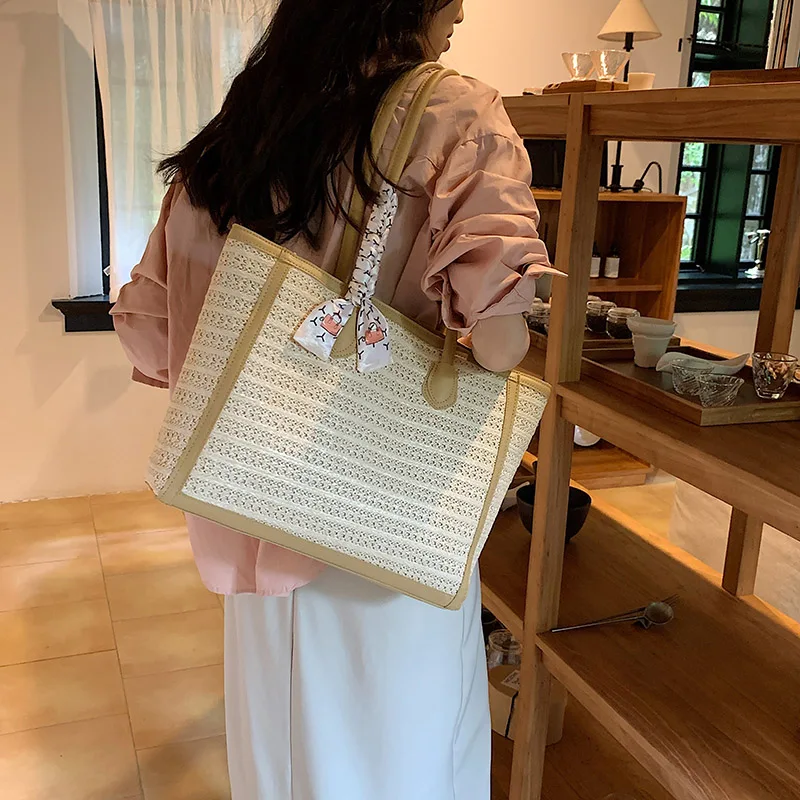 

Модная вместительная сумка-тоут на одно плечо, модная простая дамская сумочка для покупок, повседневные соломенные мешки для хранения вещей