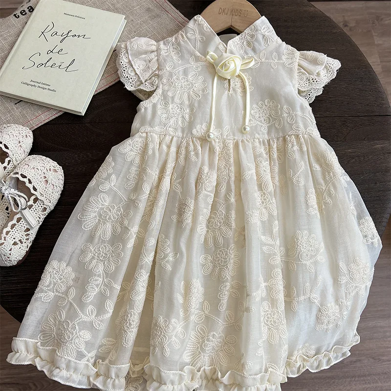 Детские платья для девочек в китайском стиле лето 2024 платье принцессы с вышивкой