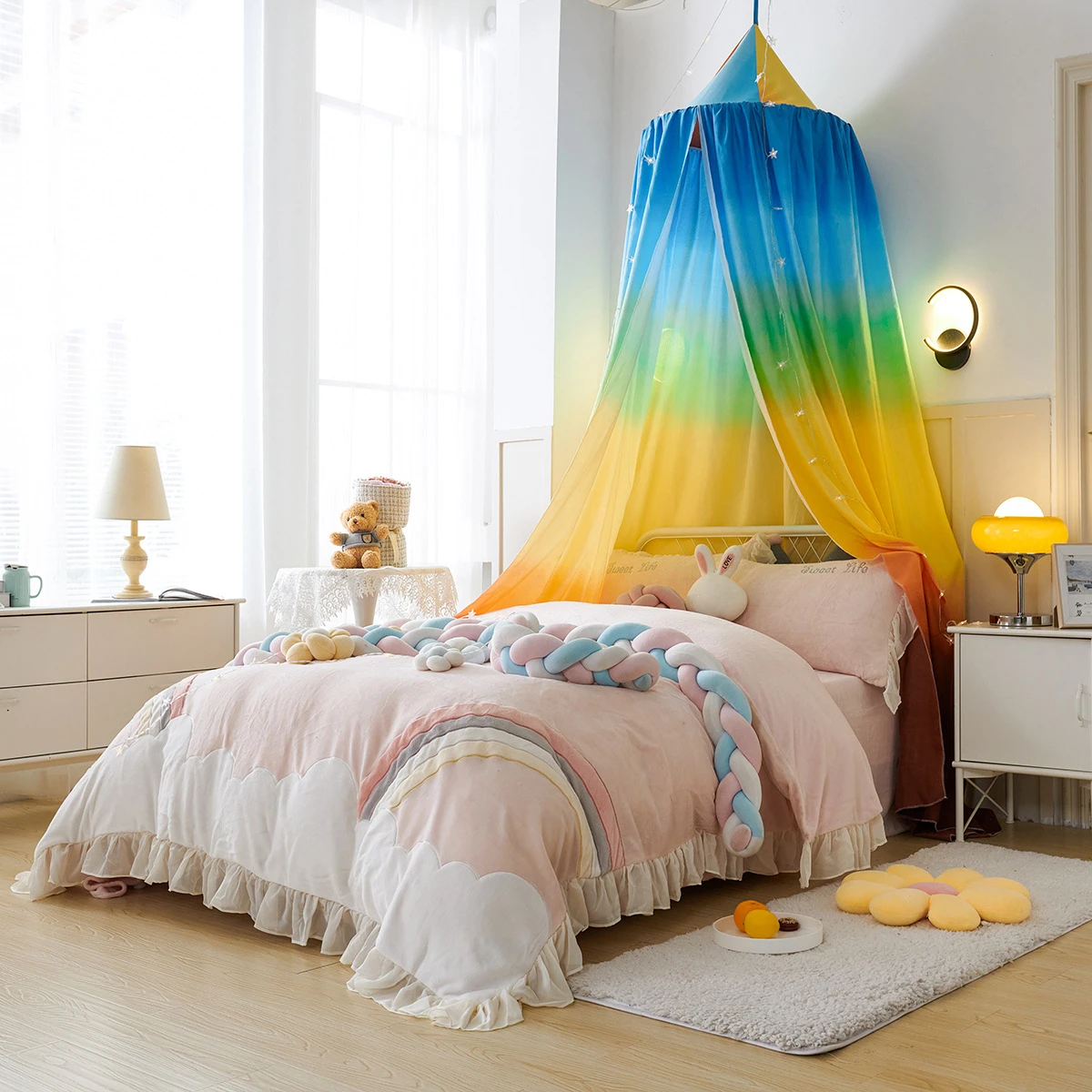 

Детская москитная сетка с принтом радуги детский навес кровать балдахин Бытовая купольная затеняющая палатка Бесплатная установка