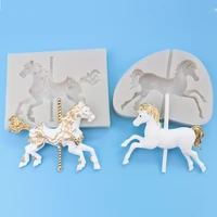 new carousel silicone horse mold for diy pastry cake fondant moulds chocolate lace decoration kitchen baking tool