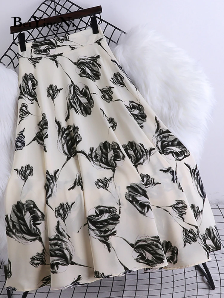 

Женская юбка макси с цветочным принтом Beiyingni, винтажная Повседневная летняя облегающая пляжная юбка в богемном стиле, длинная Плиссированн...