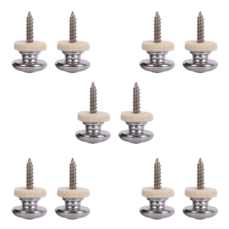 

10PCS Wool Copper Guitar Strap Lock Locking Pegs Pins Mushroom Shape End Button Silver