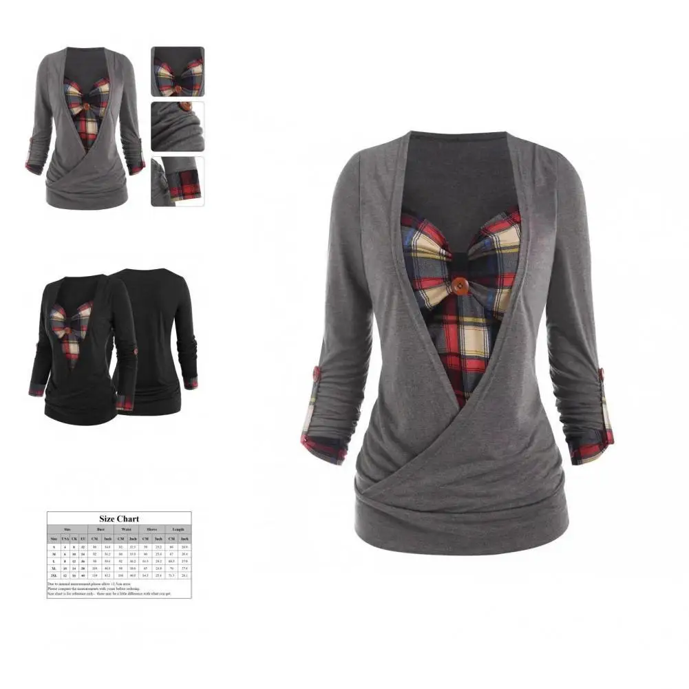 

T-shirt Plaid Spring Summer Buttons Vintage Loose T-shirt Ladies T-shirt for Travel