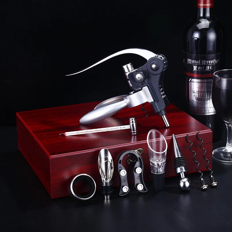 

New Year Red Wine Corkscrew Set Retro Wooden Box Stainless Steel Wine Corkscrew To Send Gift Box Wine Accessories Bottle Opener