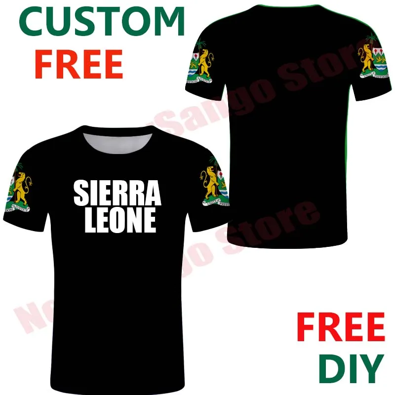 

Sierra Leone Free Custom Flag Coat Of Arms T Shirt Temne Mende Men Emblem Shirts DIY States City Name Number T Shirt