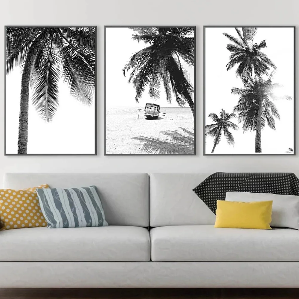 

Black And White Art Tropical Palm Tree Canvas Painting Wall Art Beach Landscape Poster Print For Living Room Modern Home Decor