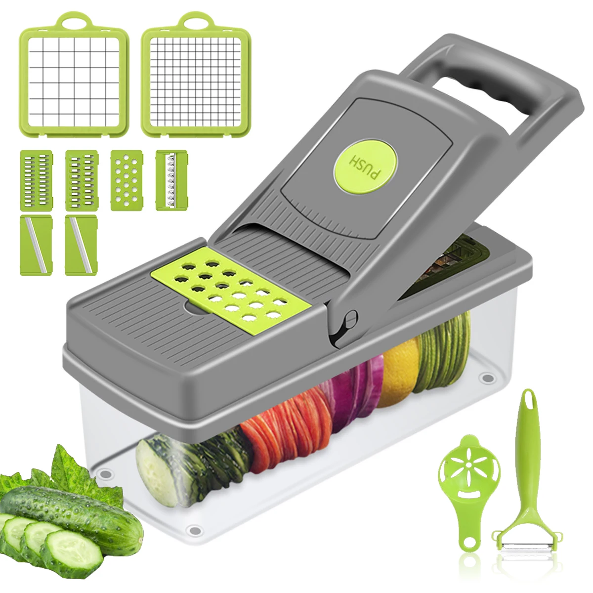 

10 in 1 Multifunctional Vegetable Slicer with Basket, Slicer, Grater, Fruits, Potatoes, Carrots, Kitchen Supplies