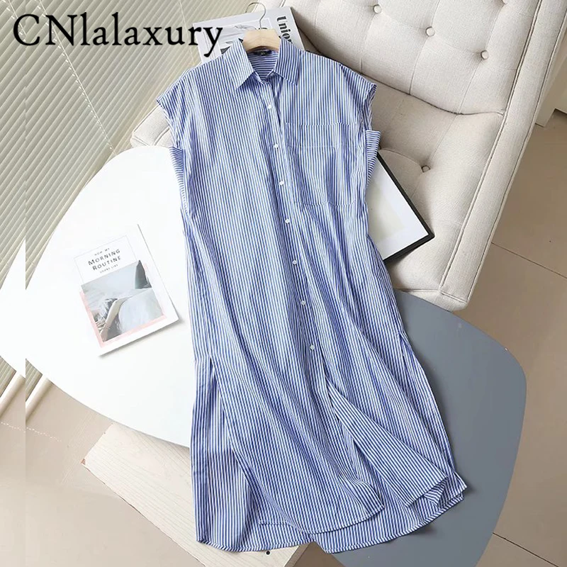 

CNlalaxury женское летнее длинное платье, женское модное винтажное платье в английском стиле, свободное Повседневное платье в синюю полоску для ...