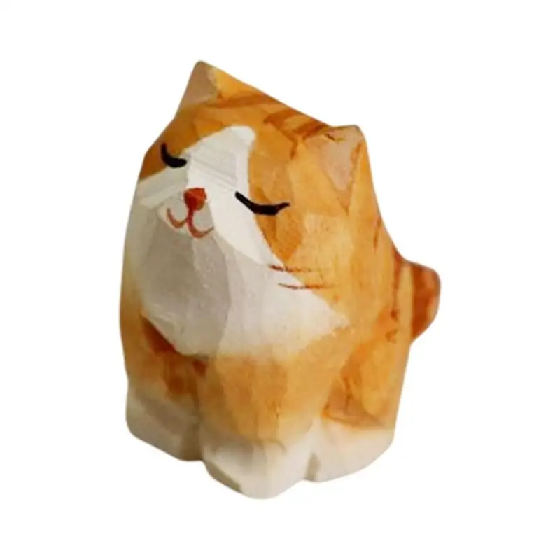 

Wooden Cat Statue Handmade Cute Mini Orange Kitten Ornament Desktop Crafts Decorations Lovely Small Carved Orange Cat Figurine