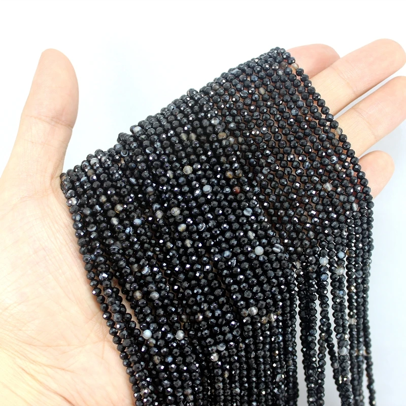 

Natural Faceted Black Stripe Agate Micro Tiny Seed Loose Stone Beads 2/3/4MM For Jewelry Making Bracelet Necklace Waist Anklet