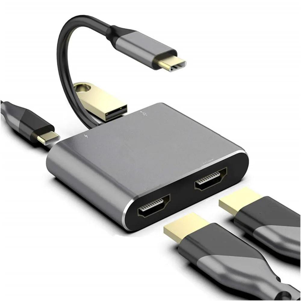 TypeC HDMI-compatible 4K USB C to Dual HDMI-compatibleUSB3.0 PD ChargeUSB-C Converter or MacBook Samsung Dex Galaxy S10/S9
